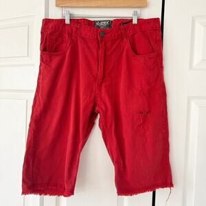 ESMX Original Brand Distressed Red Jean Shorts Men’s 38 Raw Hem